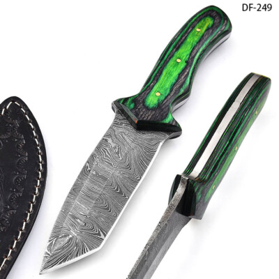 HANDMADE 9.5'' White Deer Tracker Tanto Point Damascus Skinner Knife Wood Handle