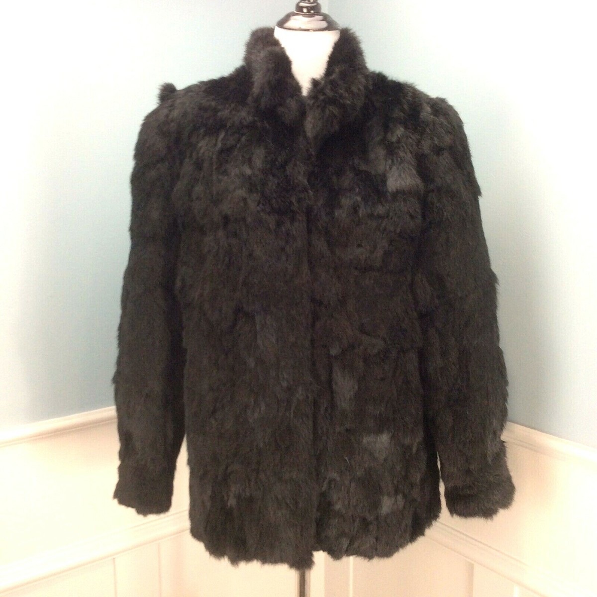SOMERSET FUR COAT THE TOÉ THE TOE ザトゥー Vtg Genuine Rabbit Fur Coat Medium Black Somerset Furs