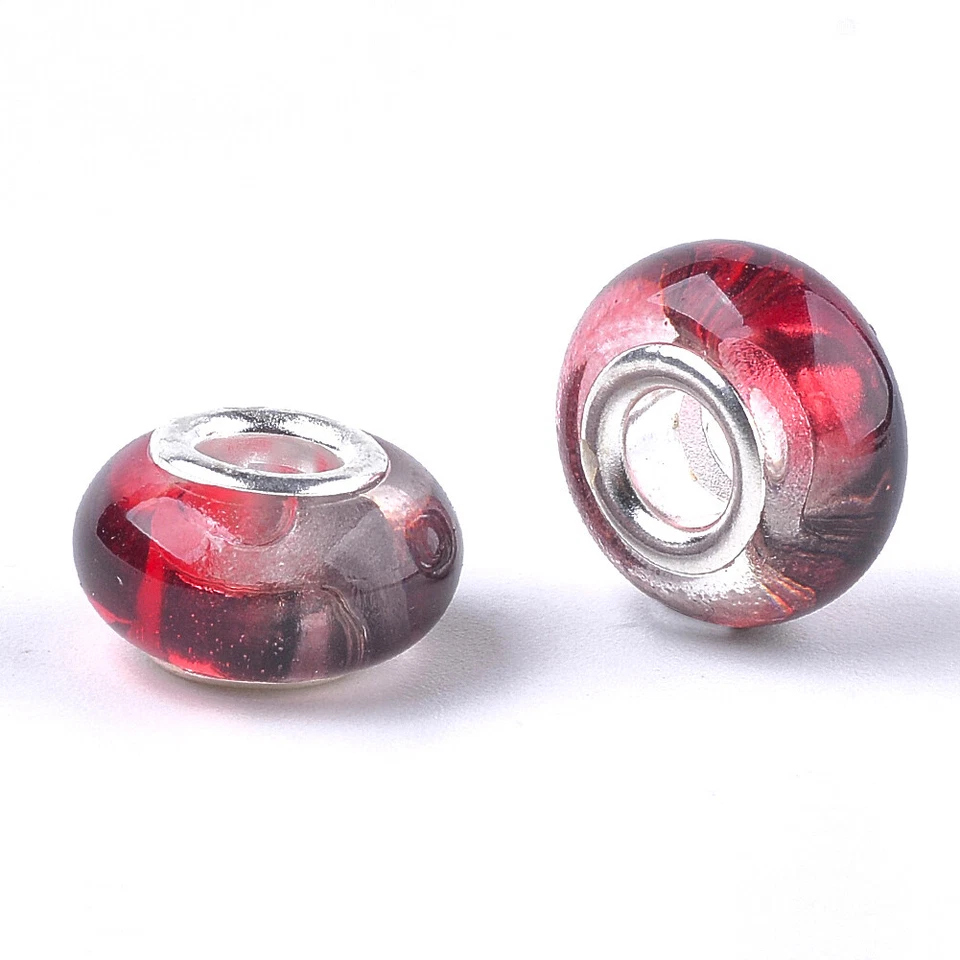 Cuentas rondelle europeas de resina de agujero grande núcleos dobles de latón 14x8,5 ~ 9 mm 100 un. Foto 2 de 2