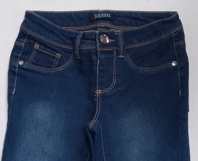 Squeeze Young Girls Pull Up Skinny Jeans Size 7 Embroidered 3 Pockets Comfort