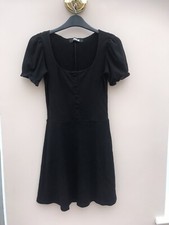 REFORMATION BLACK RIBBED BUTTON FRONT SHORT SLEEVE SKATER DRESS SIZE SMALL  31”