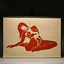 FRANK HERZ Original Vintage Signed Female Figure 575 Retro Portrait Silkscreen