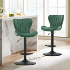 2x Velvet Black Bar Stool Kitchen Counter Breakfast Chair Pub Restaurant Green
