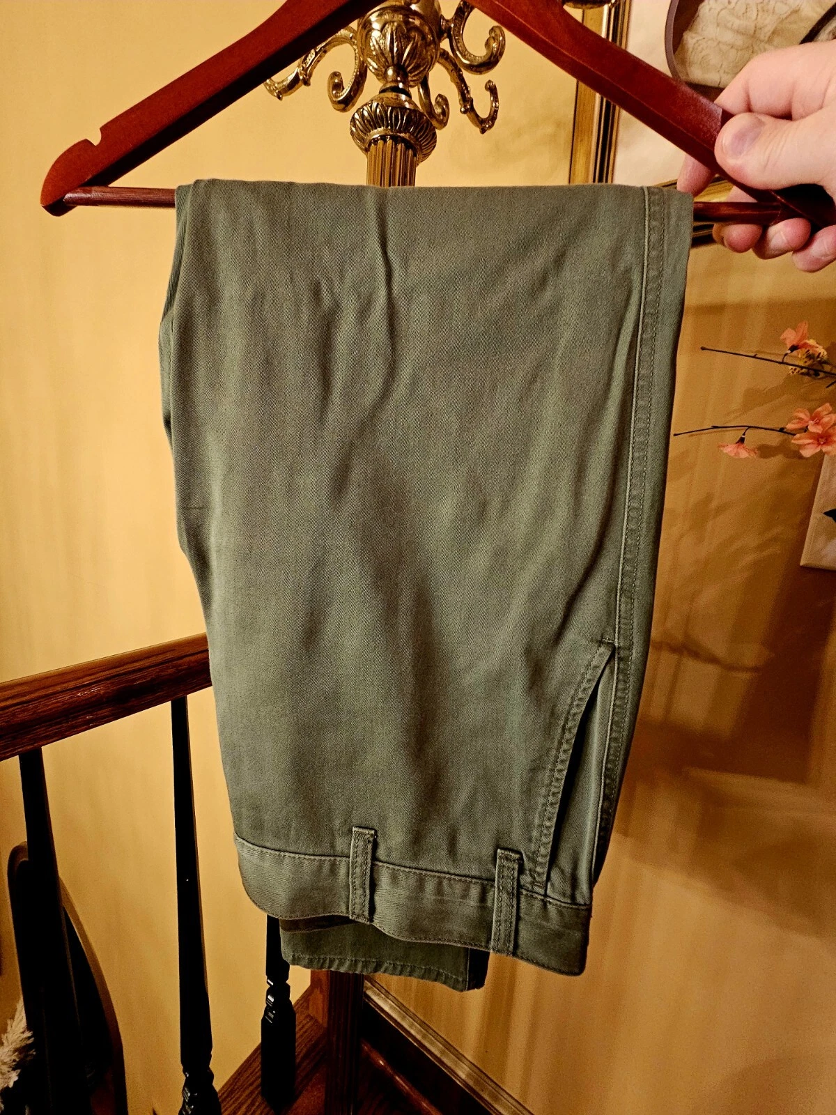 Gucci Pantalon Militaire Vert avec Toile Coton Sergé Plat Front Fait Main Italie 1