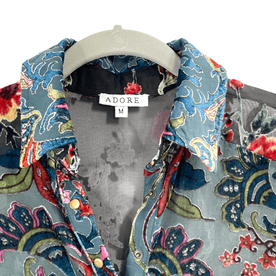 ОБОЖАЮ сожженный измельченный бархат цветочный туника верхний размер M богемное вычурный - Изображение 3 из 4