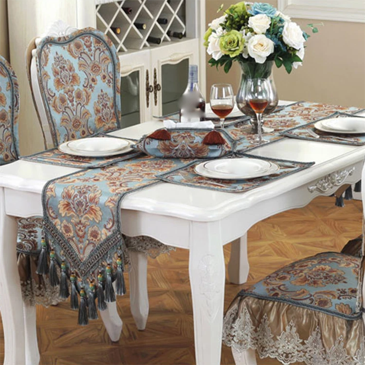 Fringe Jacquard Table Runner Luxury Vintage Tablecloth Dining Room Kitchen Decor - Image 2 of 4