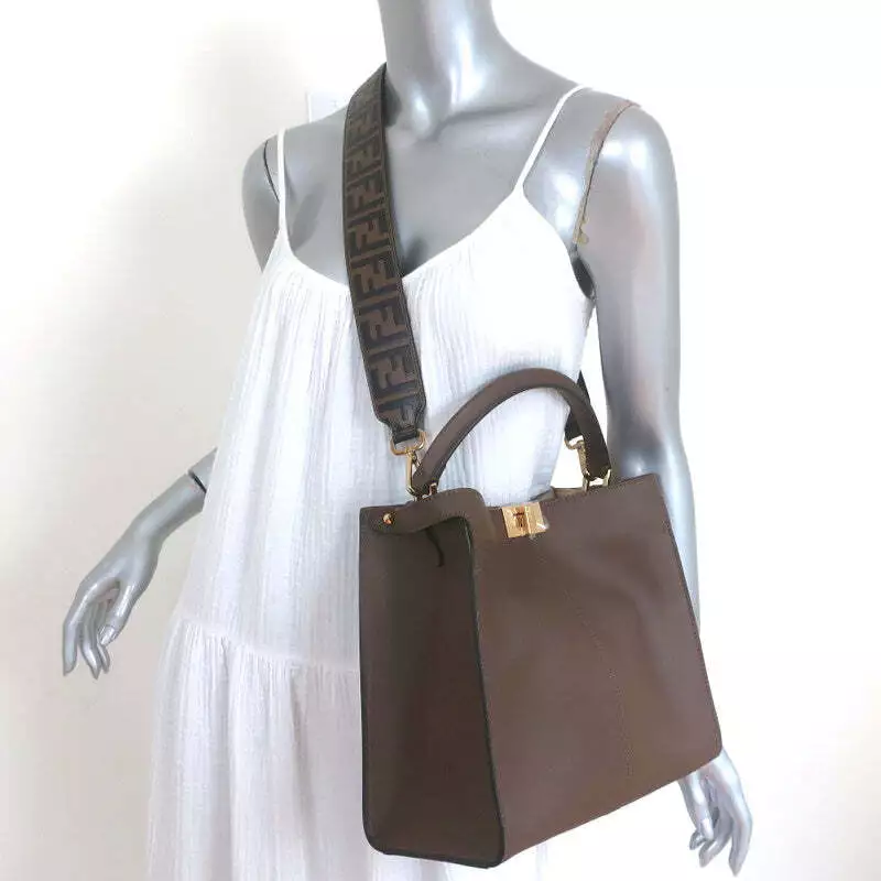 Fendi Peekaboo X Lite Medium Tote Brown Leather Shoulder Bag NEW