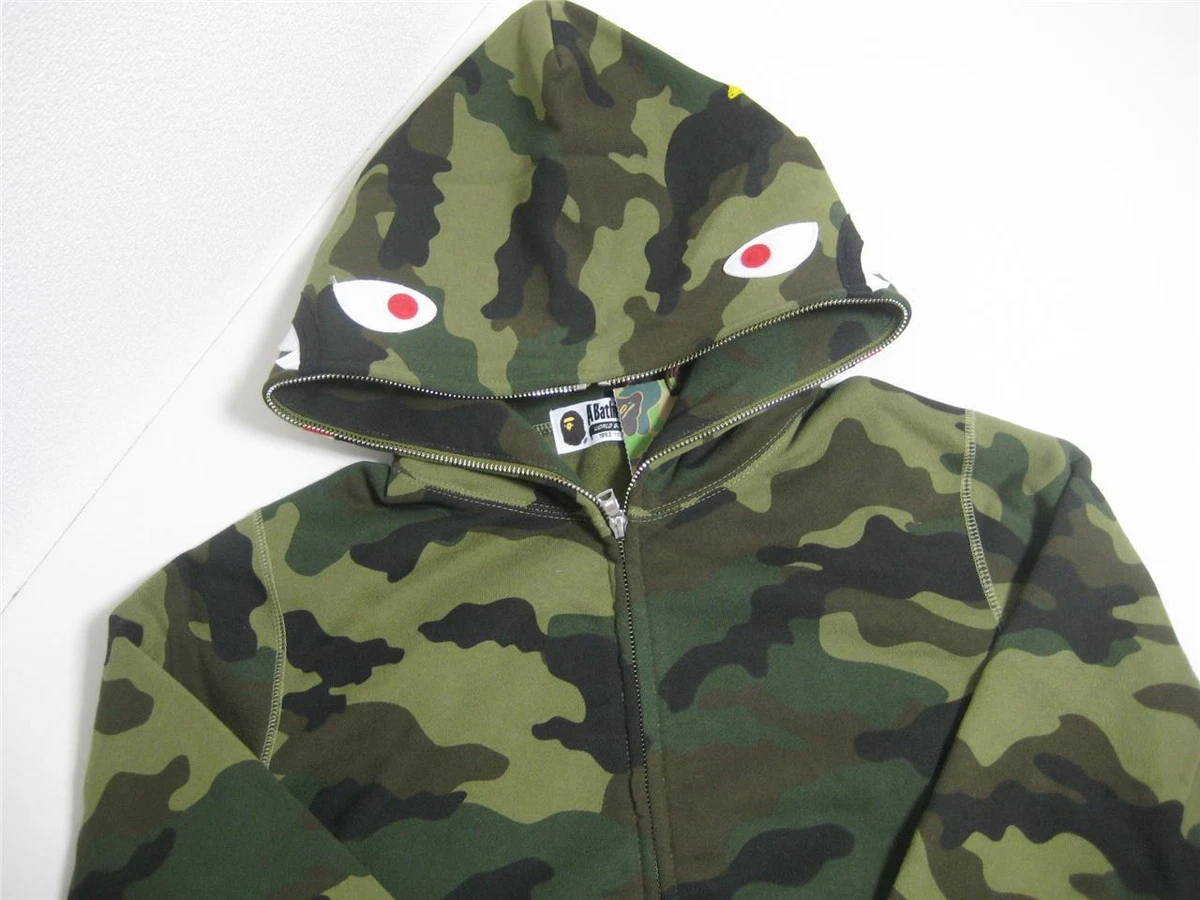 A BATHING APE WOODLAND CAMO SHARK FULL ZIP HOODIE green 18ss bape PONR new M