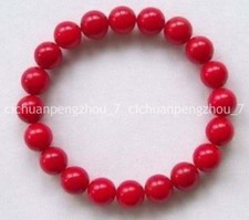 Pretty 10mm Red Coral Round Gemstone Beads Stretchy Bracelet 7.5''
