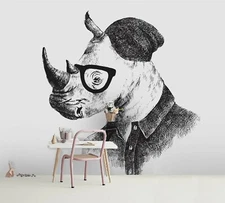 3D Fashion Rhino Wallpaper Wall Mural Removable Self-adhesive Sticker 1197