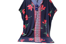Women’s Kaftan Sleeveless Dress Size XL Navy Blue Floral Shirt Dress NWT $100