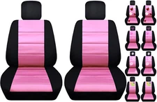 Front car seat covers black/sweet pink w/daisy&ladybug,butterfly fits VW Beetle