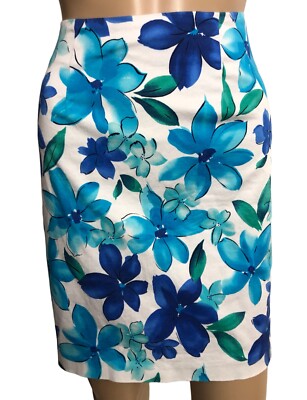 vtg Dressbarn Floral Stretch Mini Skirt Sz 10 Beach Aloha Blue White Made  USA - Main Image
