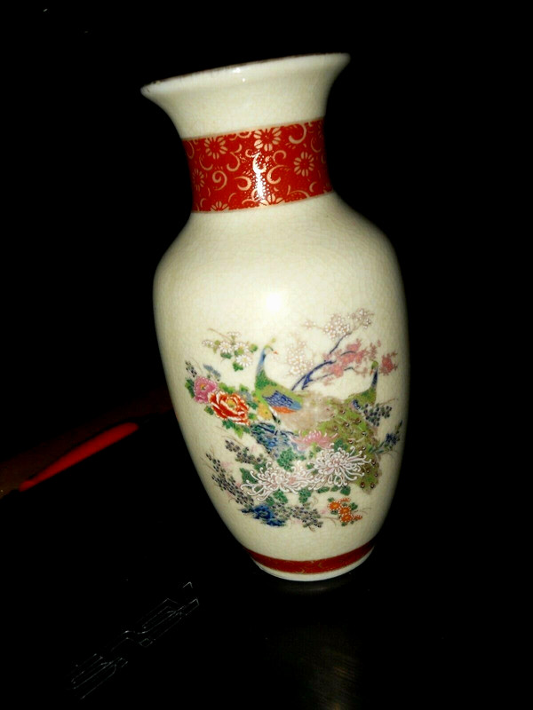 6" Asian-style vase w/ peacock marked Satsuma  JAPAN  Satsuma mark is odd