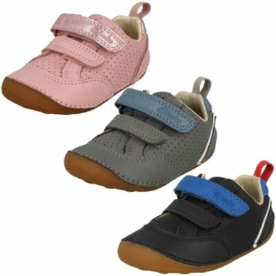 Baby Kinder Clarks Leichte Leder Schuhe Mit Klettverschluss Tiny Sky T