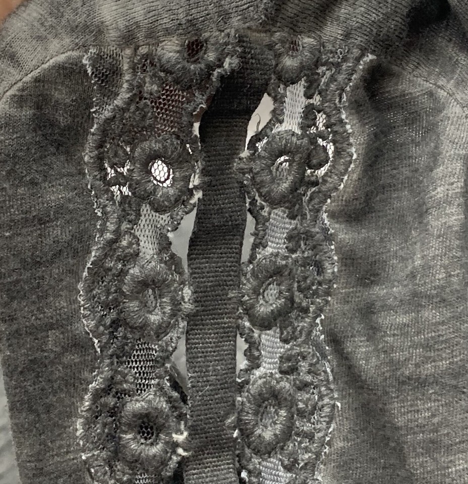 Free People Henley Tee Shirt Size Small Gray Long Sleeve Crochet Lace