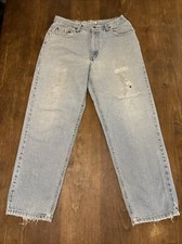 VINTAGE Bugle Boy Jeans Adult 33x30 Light Blue Baggy Distressed Tapered 90 s Y2K