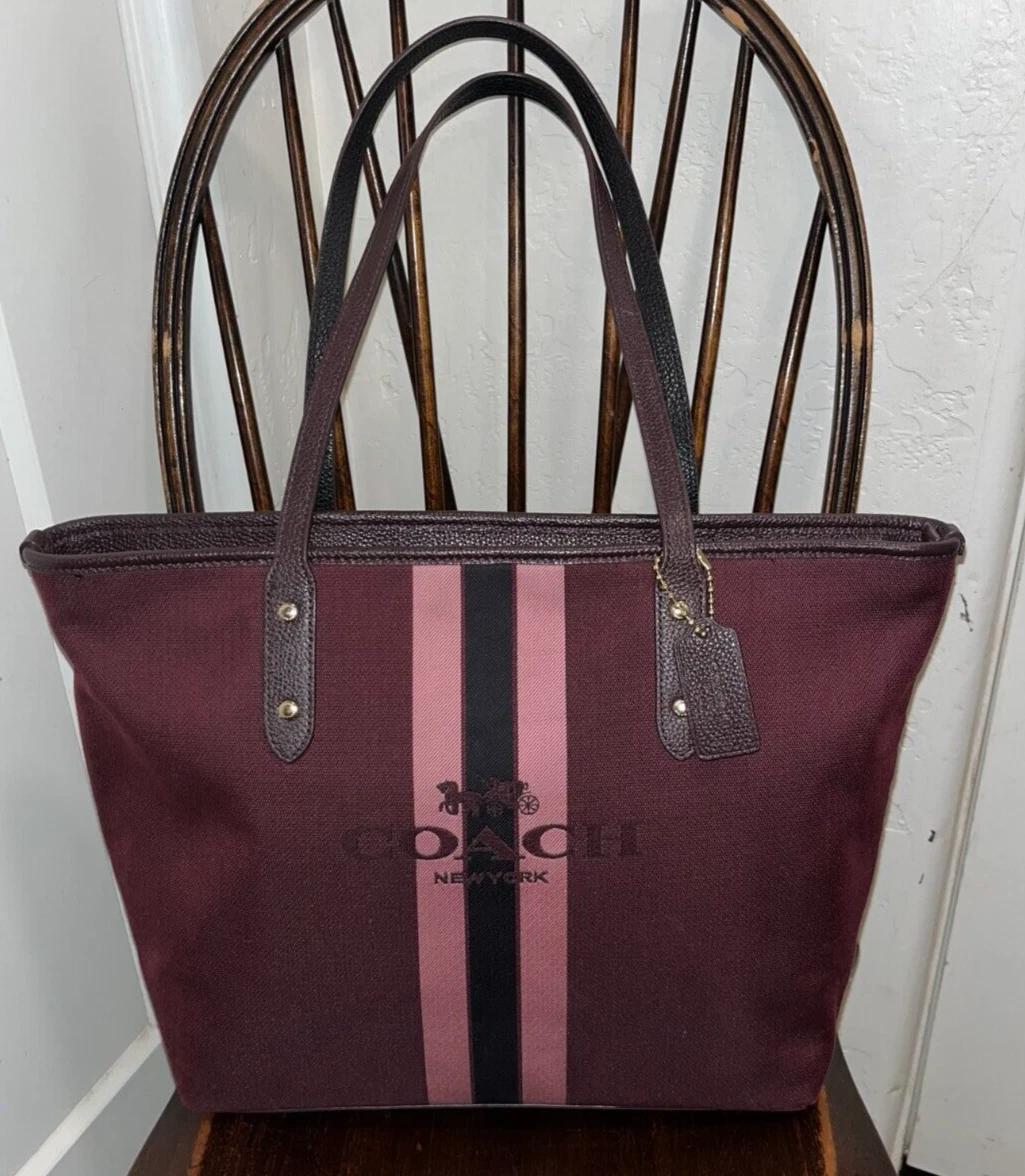 Coach 69645 Horse and Carriage Jacquard City Tote Oxblood