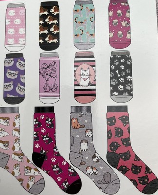 Cats Dogs 12 Days of Socks Ankle and Crew Socks Shoe Size 9 - 3 Kids Retail $26