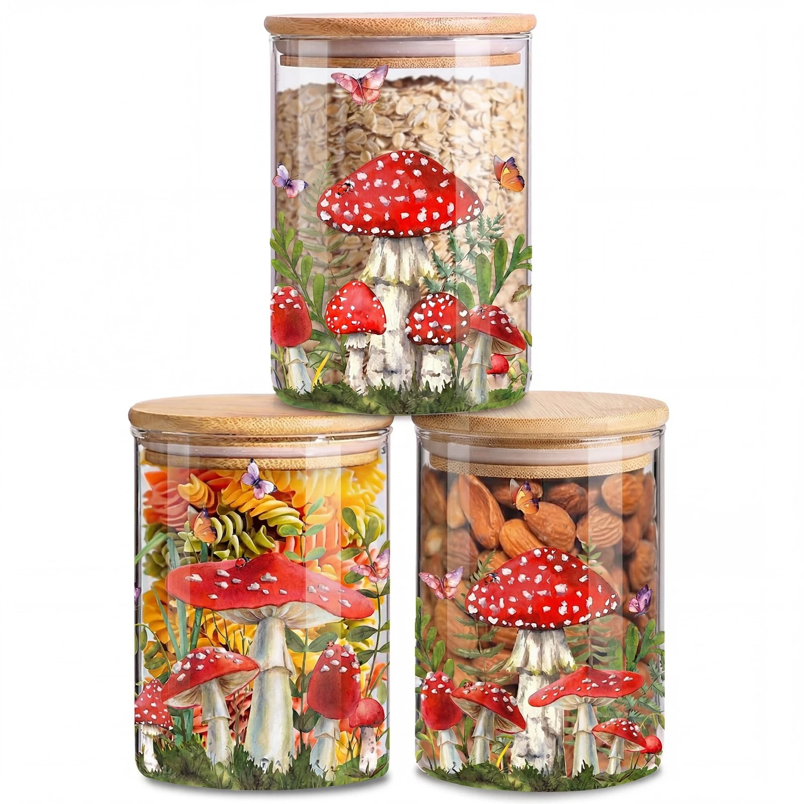 Mushroom Clear Glass Storage Jar with Airtight Lid, Food Canister for Kitchen...