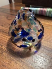 Vintage hand blown art glass bud vase multicolored signature initials 2006