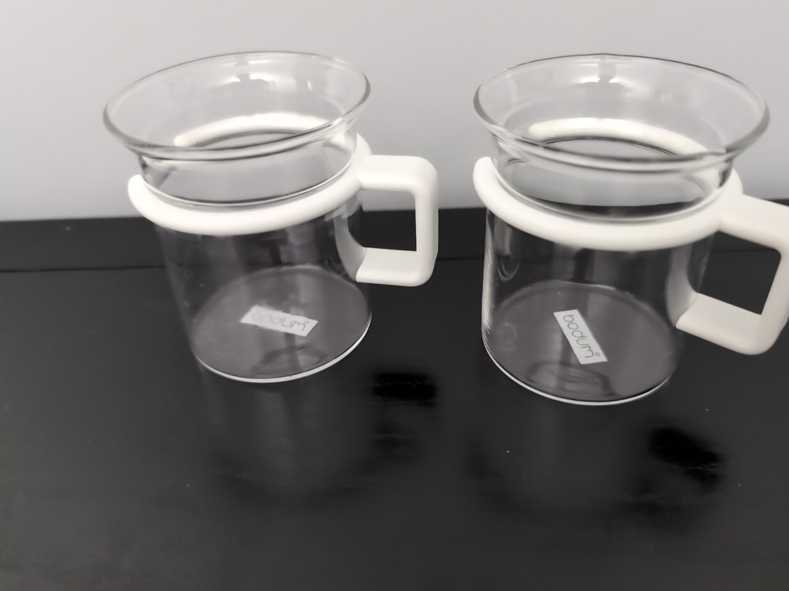 2  Bodum Glass Espresso Coffee Tea Cups Bistro Mugs White Ha