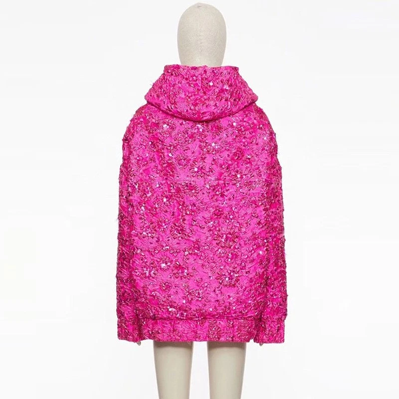 Sudadera con Capucha Jacquard Manga Larga Occident Para Mujer Manga Larga Con Cuentas Top Corto Informal Suelto Foto 3 de 4