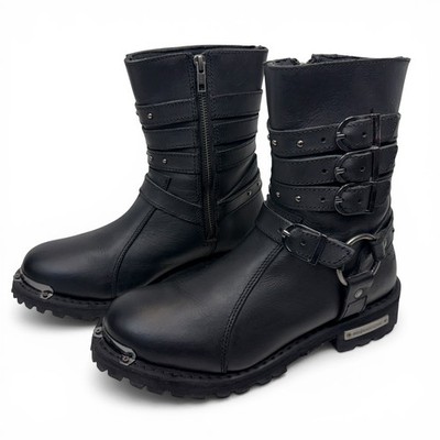 Milwaukee Biker Moto Boots Women's Size 10 Studded Buckle Harness Lug Sole Black