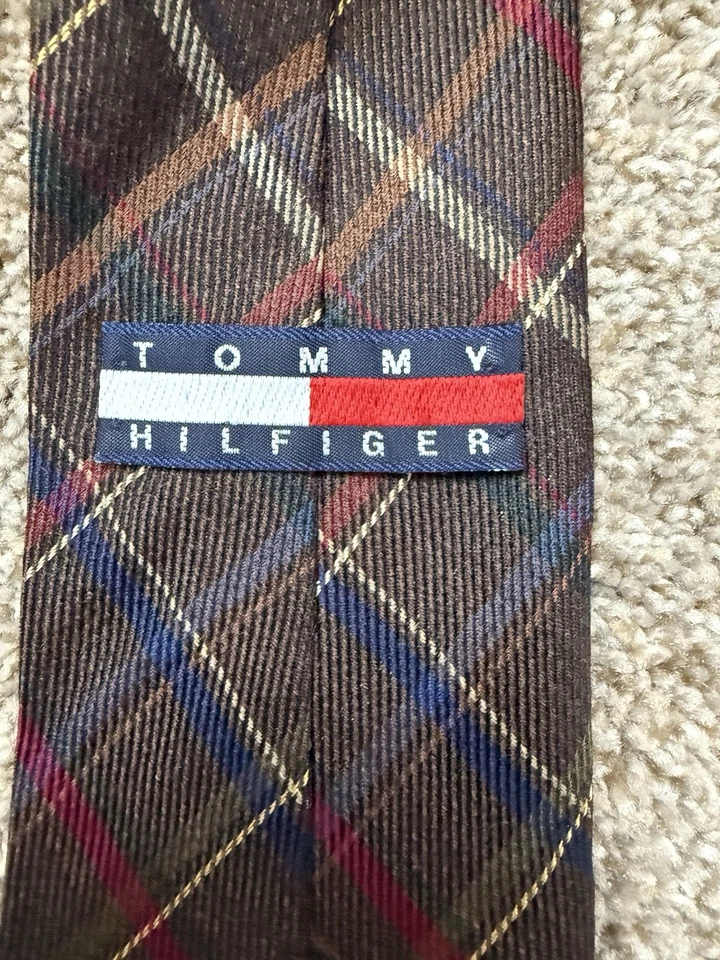 Gravata xadrez vintage Tommy Hilfiger tartan multicolorida lã mistura de seda com logotipo - Imagem 4 de 4