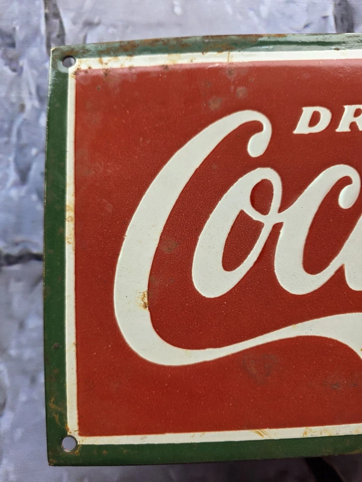 VINTAGE DRINK COCA-COLA PORCELAIN SIGN BEVERAGE SODA COKE  16"x8"  - Image 2 of 4