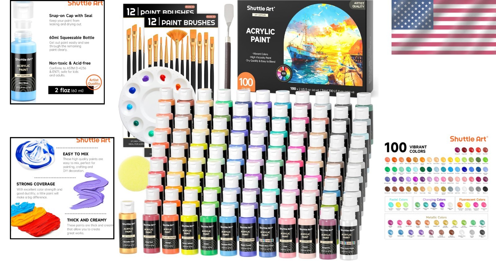 Vibrant 100 Colors Acrylic Paint Set with Accessories