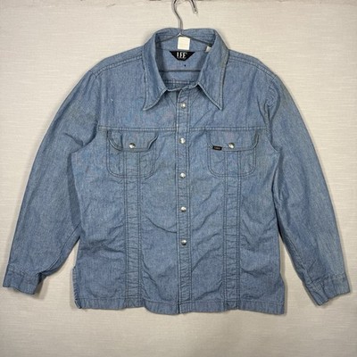 Vintage Lee Denim Shirt Large Blue Workwear Dagger West Cal 45