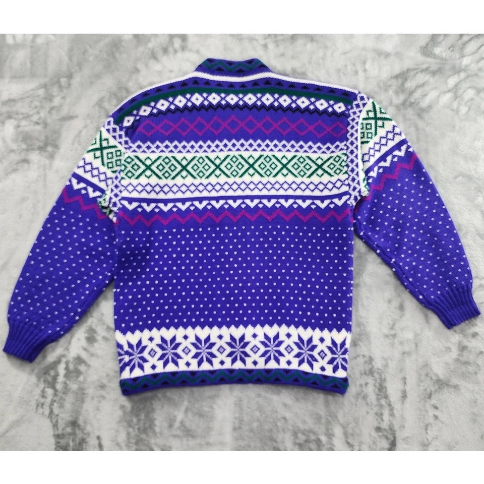 Cárdigan vintage Obermeyer Kladia mezcla de lana Fair Isle cremallera completa talla L púrpura Foto 2 de 4