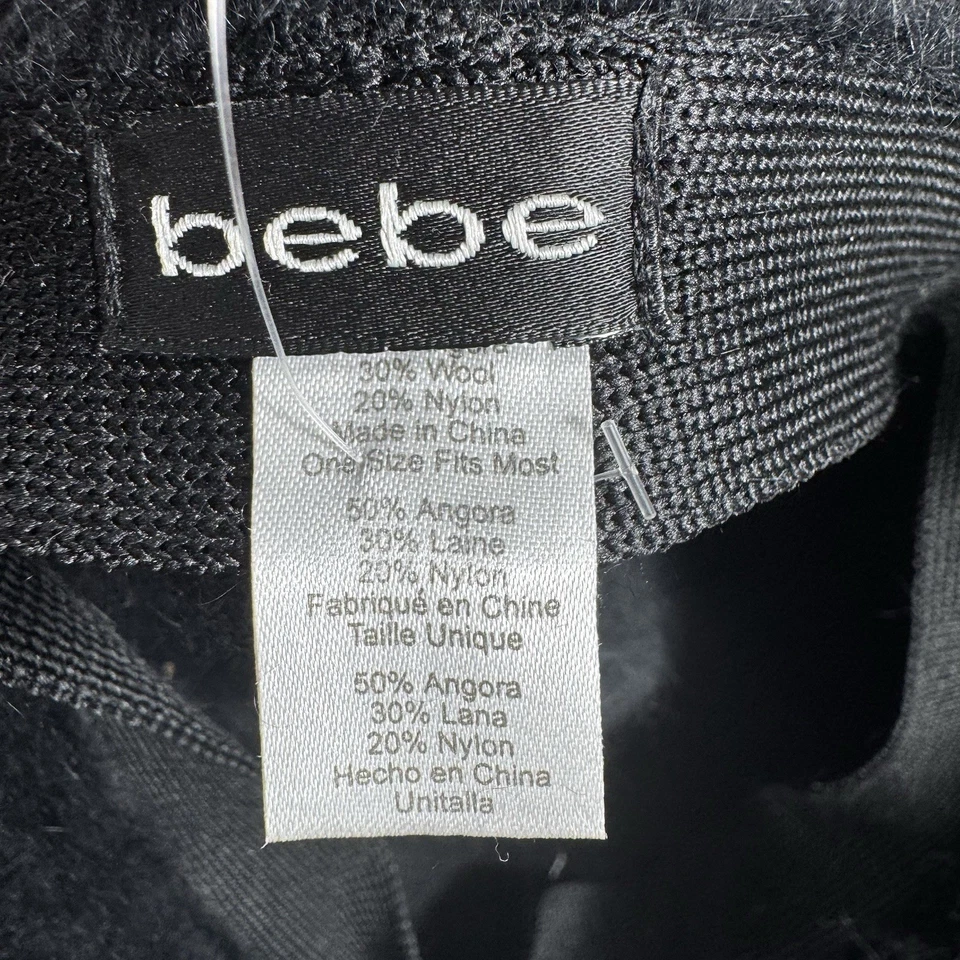 De colección Y2K Bebe Angora Lana Cubo Sombrero Negro Logo Difuso Años 2000 Retro Foto 3 de 4