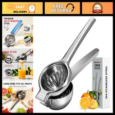 Heavy-Duty Stainless Steel Lemon Lime Squeezer Juicer - Grooved Bowl, Easy Clean