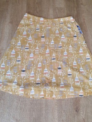 White Stuff Reversible Skirt Size 12 100% Cotton Bird Print Button Fastening