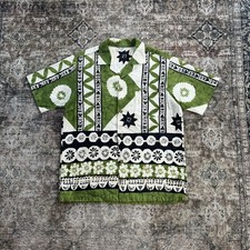 1960'S HAWAIIAN SURF COTTON HAWAIIAN Green Floral Shirt Size MEDIUM