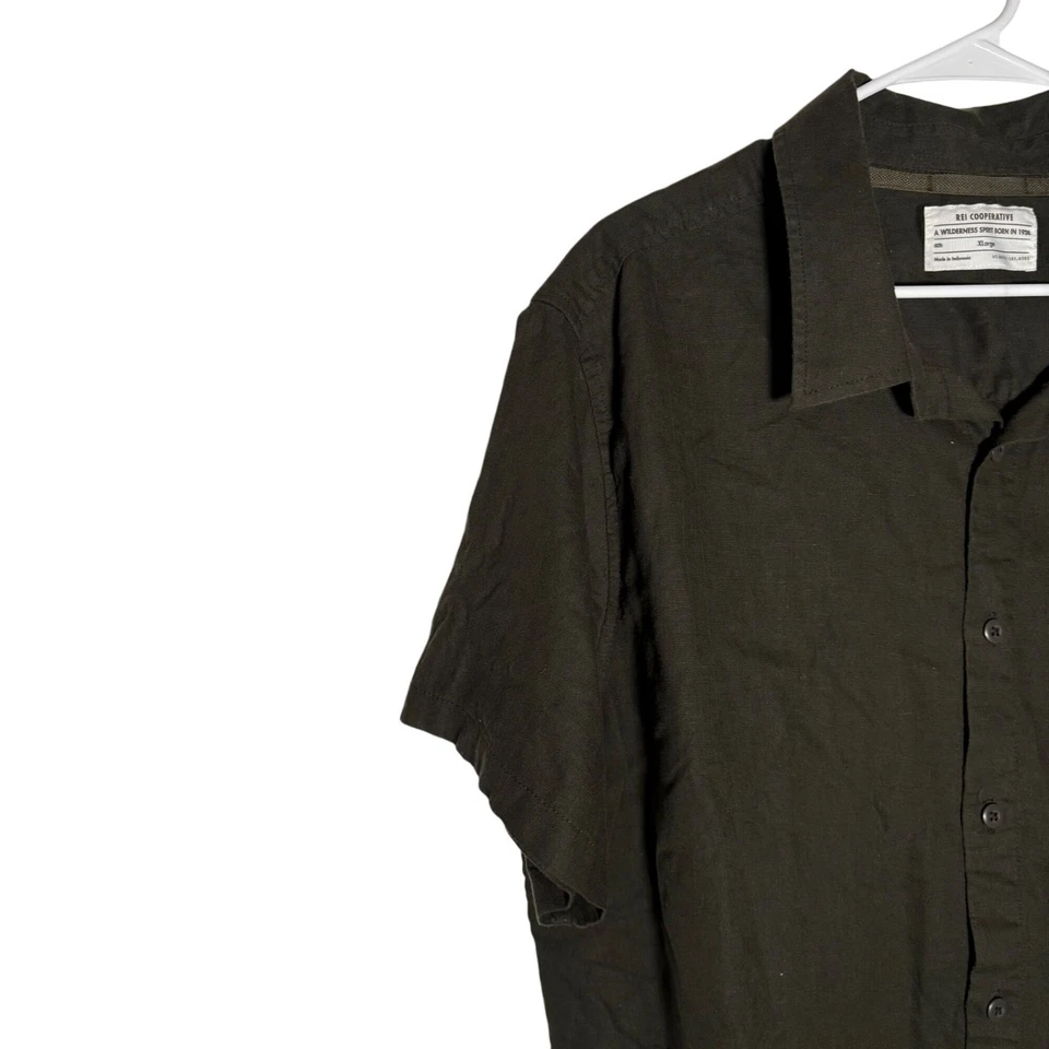 REI Co-op Short Sleeve Hemp Blend Button Front Shirt Men's Size XL Dark Green - Image 2 of 4