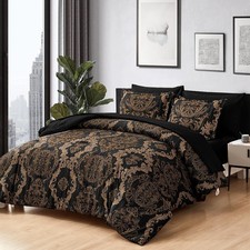 WONGS BEDDING Black Comforter Set California King Size, Gold Damask 7 Pieces