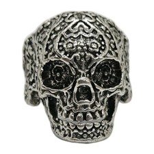 Mens Women's Skull Ring Gothic Biker Halloween Metal Textured Chunky size 9.5