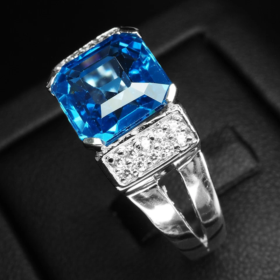 Luscious London Blue Topaz 6,50 ct anelli da uomo fatti a mano in argento... - Immagine 4 di 4