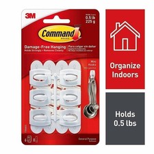 Command 0.5 lb Capacity Mini Hooks, Indoor Use, 6 hooks, 8 strips, White... 1.13 per strip
