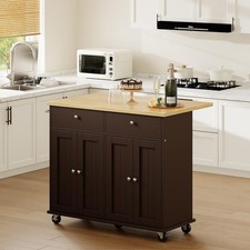 Kitchen Island with Drop Leaf, Rolling Kitchen Cart with Storage on Wheels,