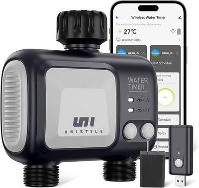 WiFi Hose Timer with Rain Delay, 2 Zone System for Efficient Garden Irrigation