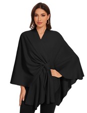 Black Shawl Wraps for Women Cross Front Poncho Sweater Cape Soft Warm Elegant...