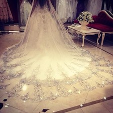 1 Layer Cathedral Long Bridal Wedding Veils Sequins Crystals veil with comb 3M