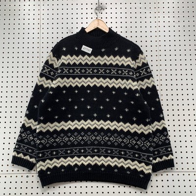 Vintage Liz Claiborne Wool Sweater Womens Medium Black Fair Isle Oversized