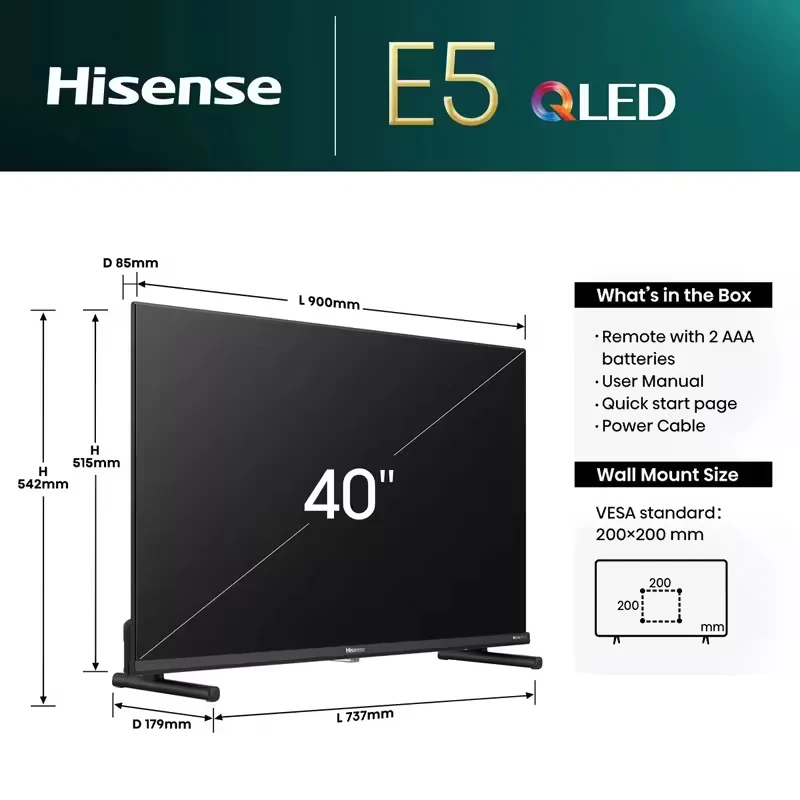 Hisense 40E5NQTUK 40" Smart TV Ultra HD QLED Full HD HDR Freeview - Image 3 of 4