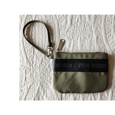 Steve Madden Wristlet Bag Green with Logo Stripe 6 3/4" x 5" Zipper Closure NWT