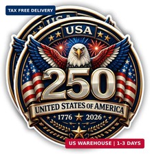 USA 250th Anniversary Vinyl Sticker 2-Pack - 4 Inch - Patriotic American Eagle B